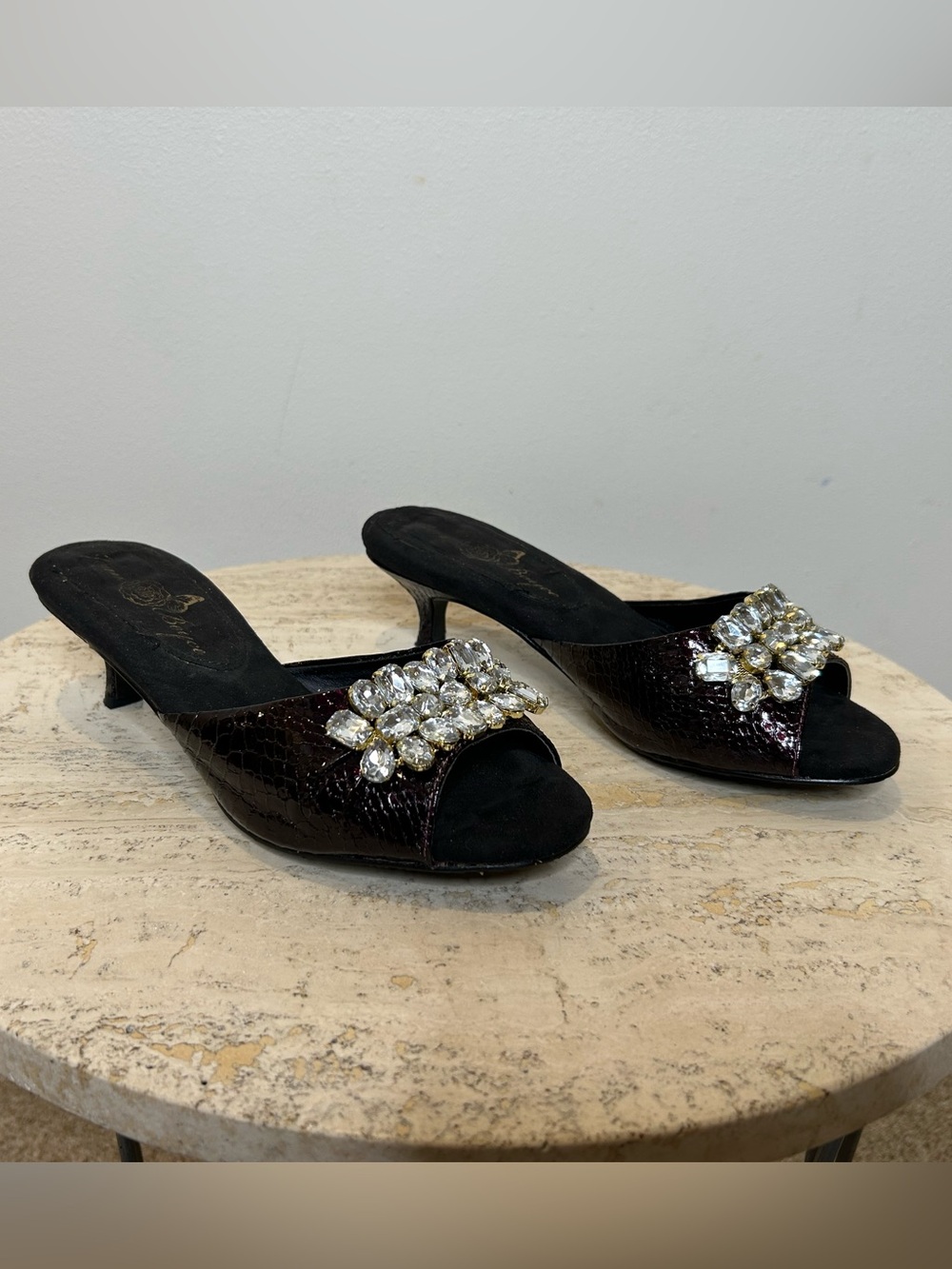 Joan Boyce Purple Jeweled Slide Mules Size 8.5W